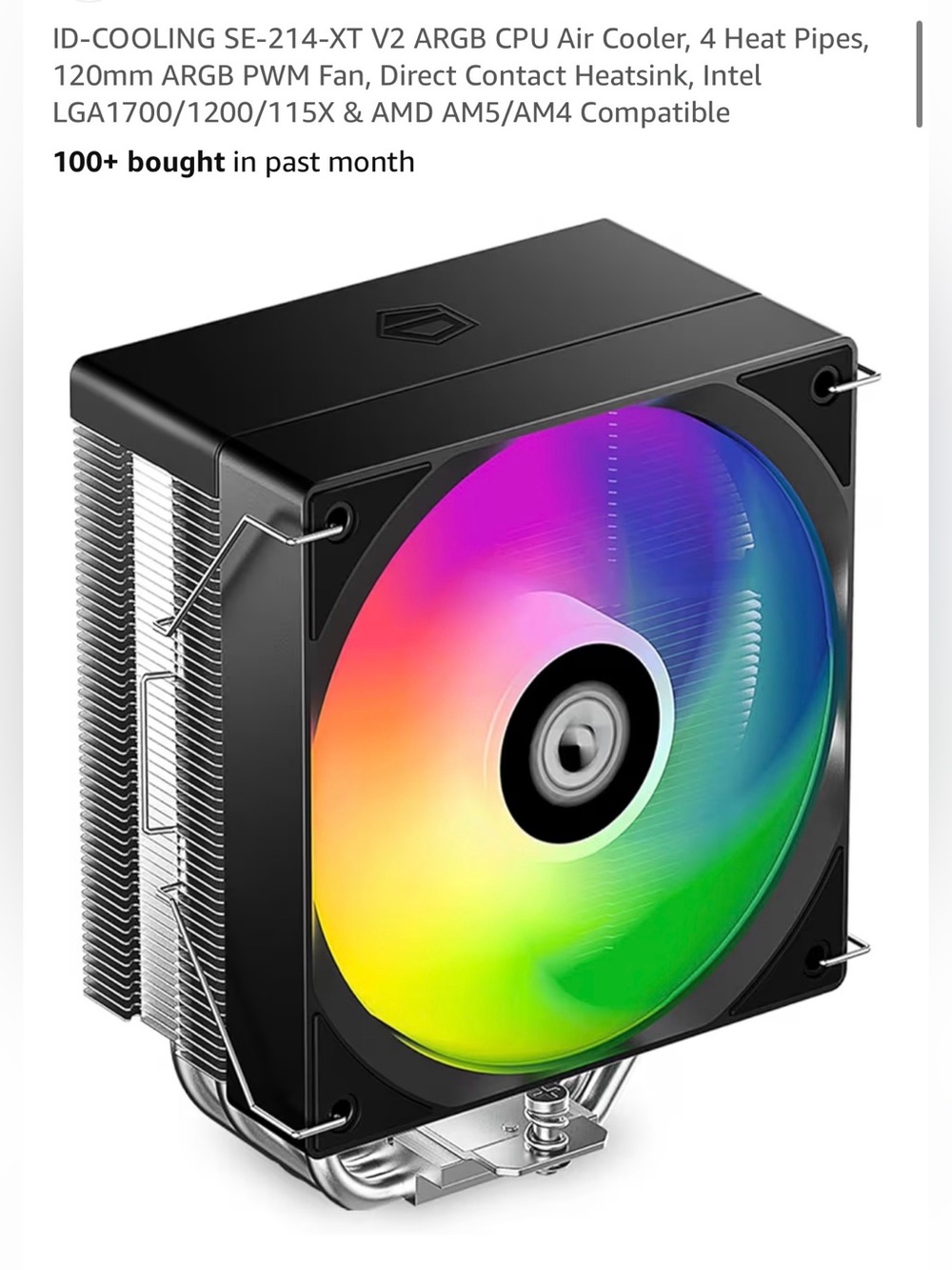 Amazon Black CPU Air Cooler with RGB Fan